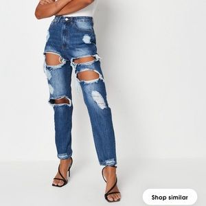 Missguided Blue High Rise Ripped Jeans